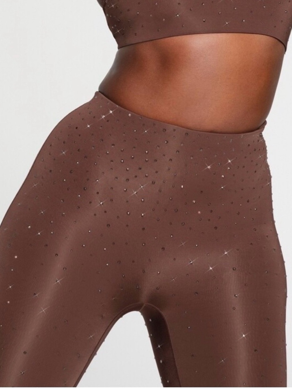 Skims Swarovski Crystal Jelly Sheer Cocoa Brown Leggings Size 2X XXL - Picture 2 of 11